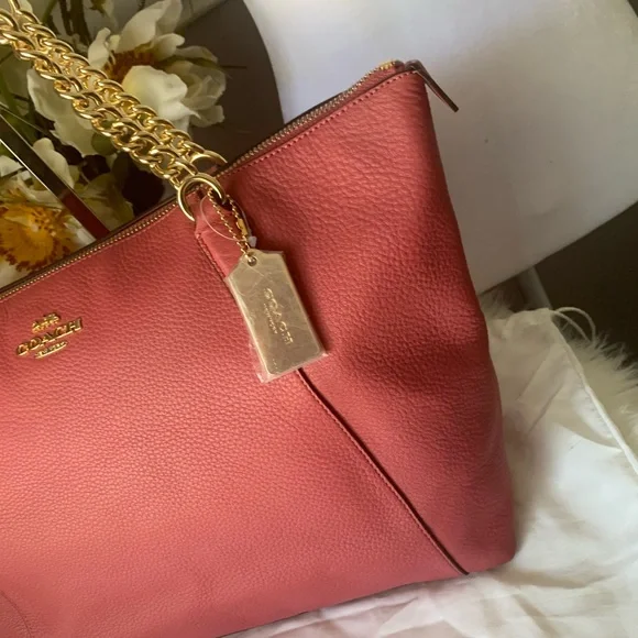 NWOT Coach Ava Chain Refined Red Pebble
Leather Tote Bag Carryall - Picture 7 of 15